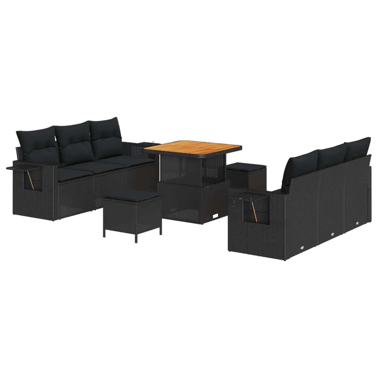 vidaXL Garten-Sofa-Set mit Kissen mit Speicher 9-Tlg Schwarz 3363644