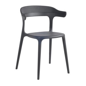 Anthrazitgrauer Papatya Sessel Luna-Stripe mit Armlehne, Gartenstuhl aus Polypropylen.