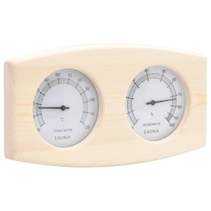 vidaXL Sauna-Set: Hygrothermograph und Sanduhr aus Kiefernholz für Temperatur- und Feuchtigkeitsmessung.