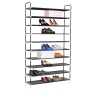 Schuhregal mit 10 Ablagen aus Metall und Stoff, schwarz. Ideal zur Schuhaufbewahrung.
