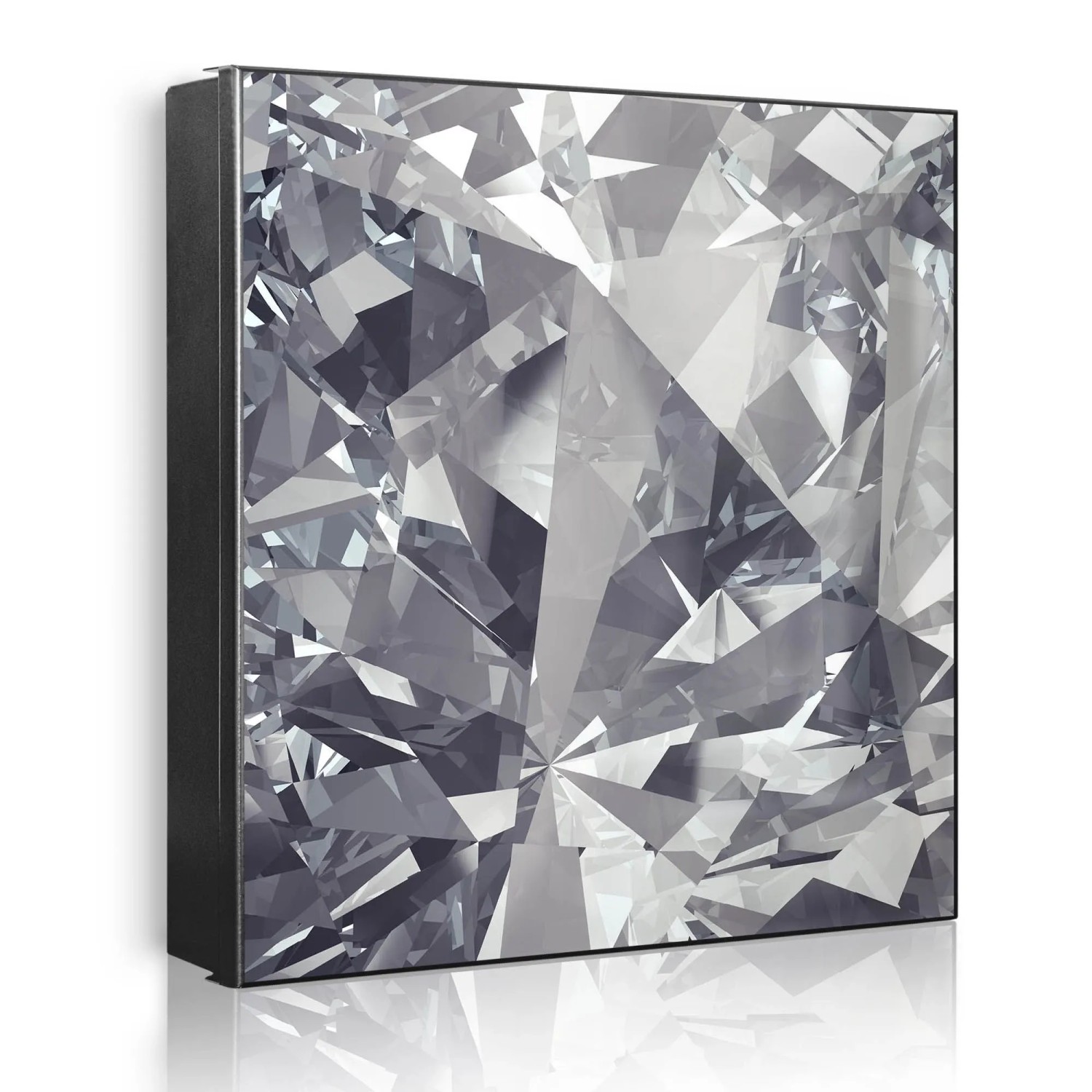 Banjado Großer Schlüsselkasten Metall 30x30cm Schwarz Scharnier Links 50 Haken Beschreibbar Magnetisch Motiv Facetten Monochrome