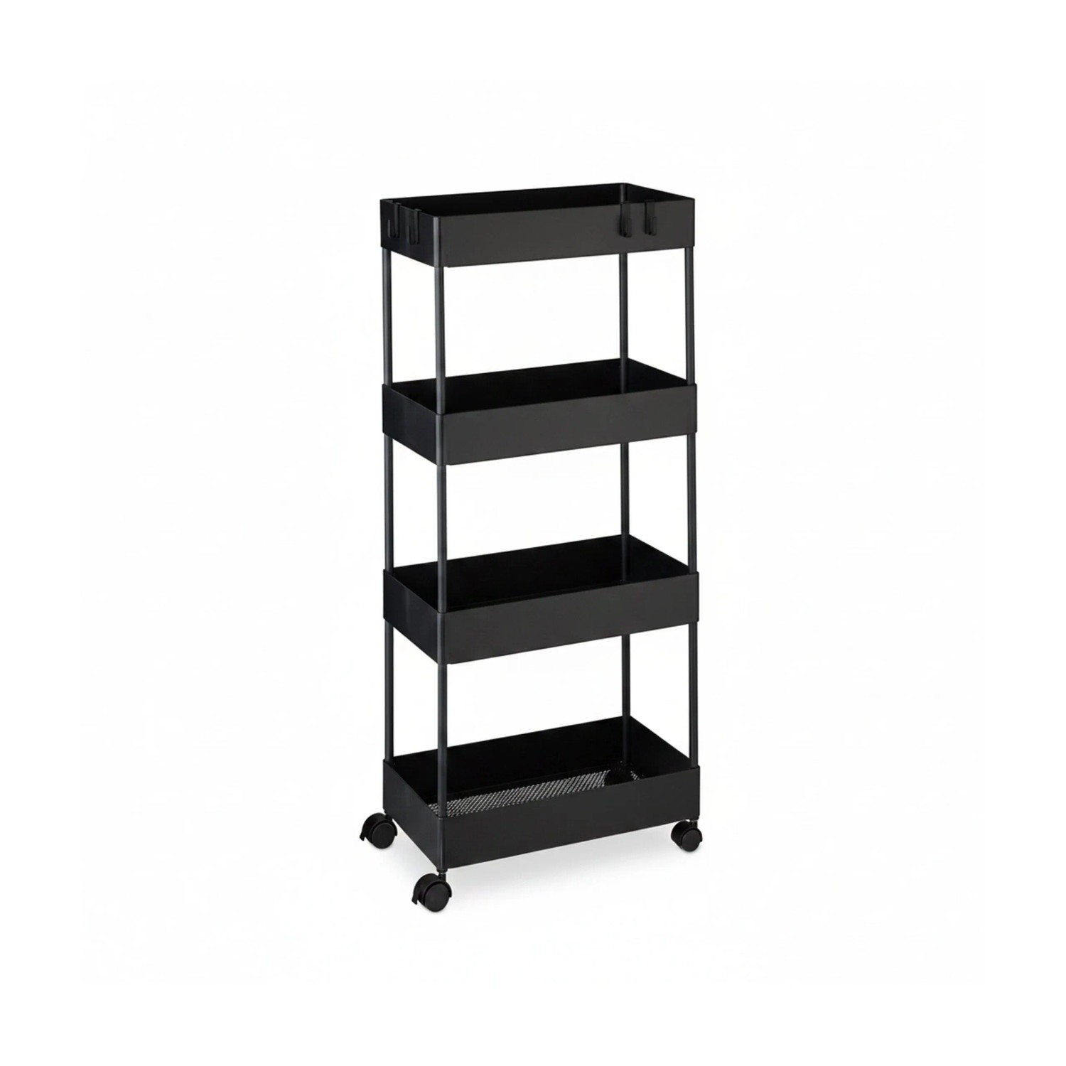 Relaxdays Rollwagen Kunststoff Edelstahl Schwarz 4 Ebenen Mit Rollen 93 cm x 40 cm x 22 cm 2,3 kg