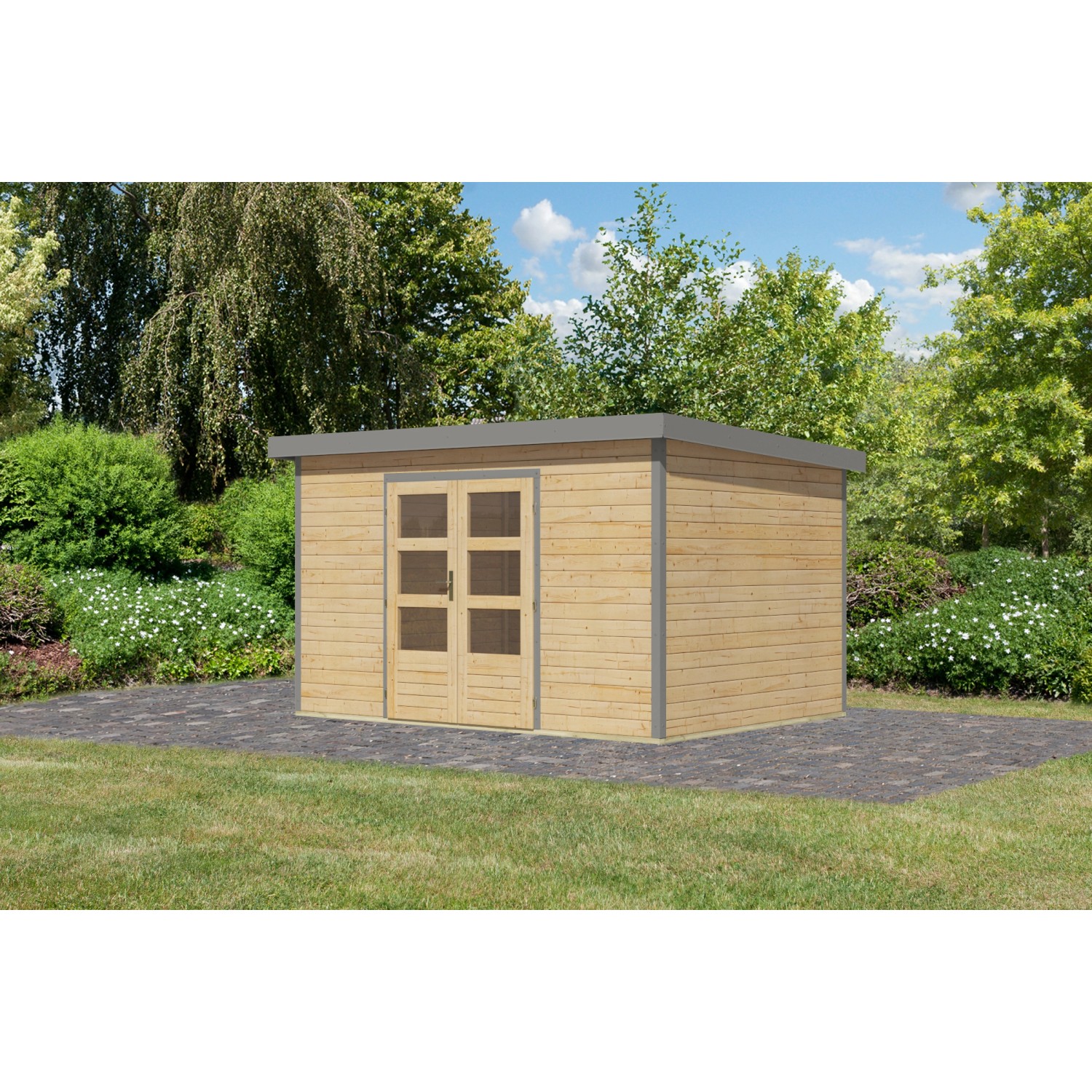 Karibu Gartenhaus Domingo 7 A Naturbelassen/Grau 219 x 360 x 240 cm günstig online kaufen