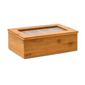 Relaxdays Teebox Bambus Natur Lackiert Luftdicht 8 Fächer 9 cm x 28 cm x 16 cm 0,8 kg