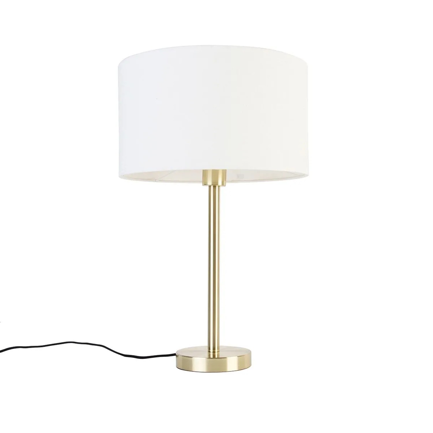 QAZQA Klassische Tischlampe Messing mit Schirm Weiß 35 cm Simplo