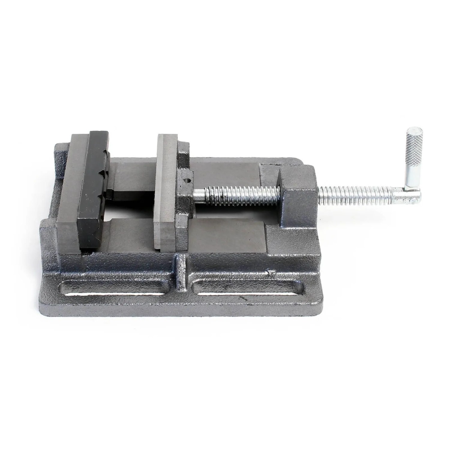 Grauer Wiltec Maschinenschraubstock aus Gusseisen, 100mm Spannweite, für präzises Spannen in Werkstatt & Bohrmaschine.