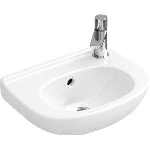 Villeroy & Boch O.Novo Gäste-Waschbecken, 36 cm, Weiß mit seitlichem Hahnloch und Überlauf.