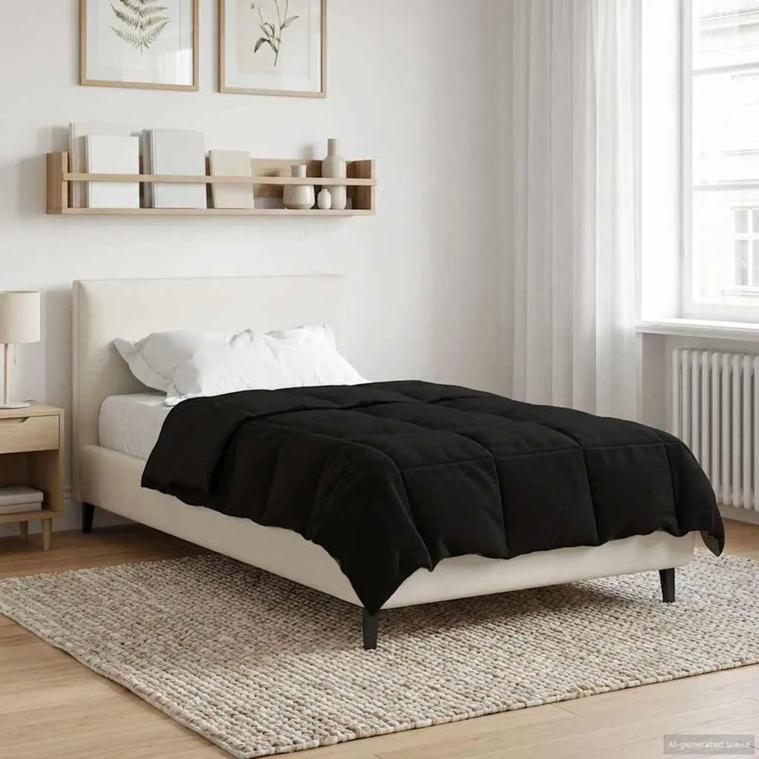 Schwarze vidaXL Sommerdecke (135x200 cm) aus Mikrofaser auf einem Bett.