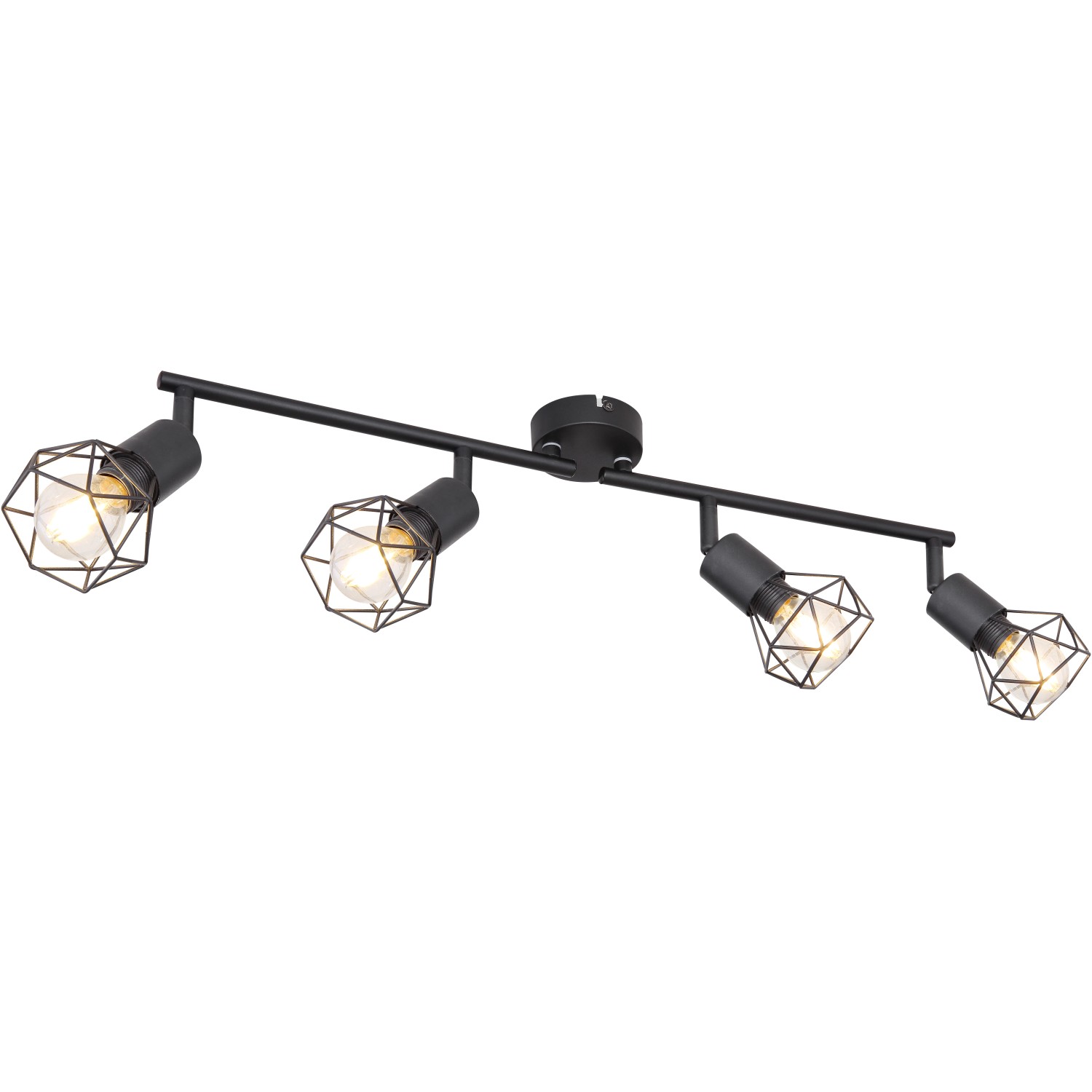 Schwarzer Globo Spot Xara I mit vier Leuchten in Käfigoptik. Moderner Deckenstrahler für E14 Leuchtmittel.