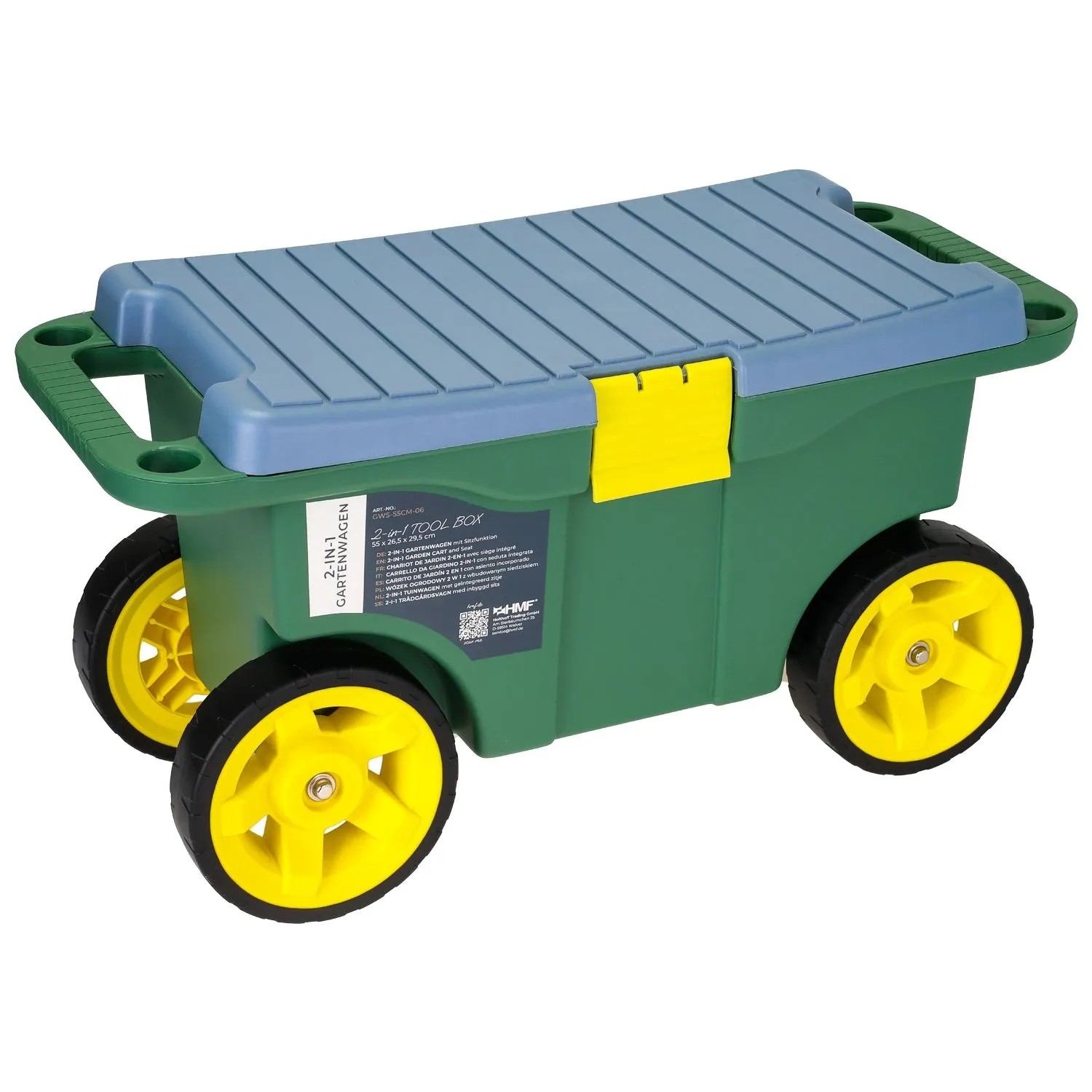 HMF GWS-55CM-06 2-in-1 Gartenwagen Mit Sitz Und Stauraum Gartenhocker Mit Rollen Rollsitz Für Gartenarbeit Bis 100 kg 55...