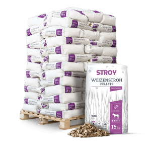 Palette Stroy Strohpellets Einstreu, 65 Säcke à 15kg. Tierstreu aus Weizenstroh.