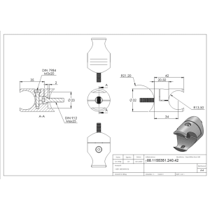 FeNau Halter Edelstahl V2A Für Klemmprofil Ø 27 mm Rohr Ø 42,4 mm Geschliffen Korn 240