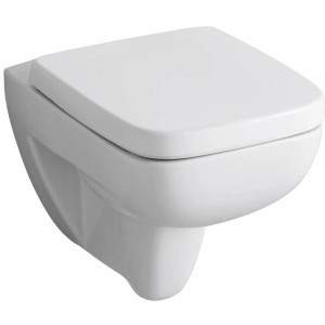 Geberit WC-Sitz Renova Plan, eckig, in Weiß. WC Sitz aus Duroplast mit Edelstahlscharnieren.