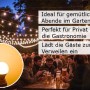 Satisfire Partylichterkette 20m mit warmweißen LED-Kugeln für Garten & Außenbereich.