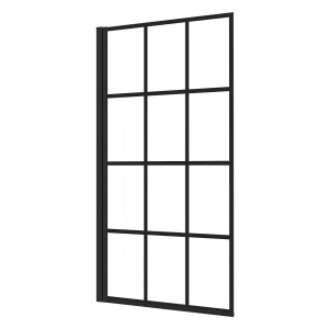 AICA Badewannenfaltwand 80cm, kariert, schwarz, 4mm ESG, Höhe 140cm.