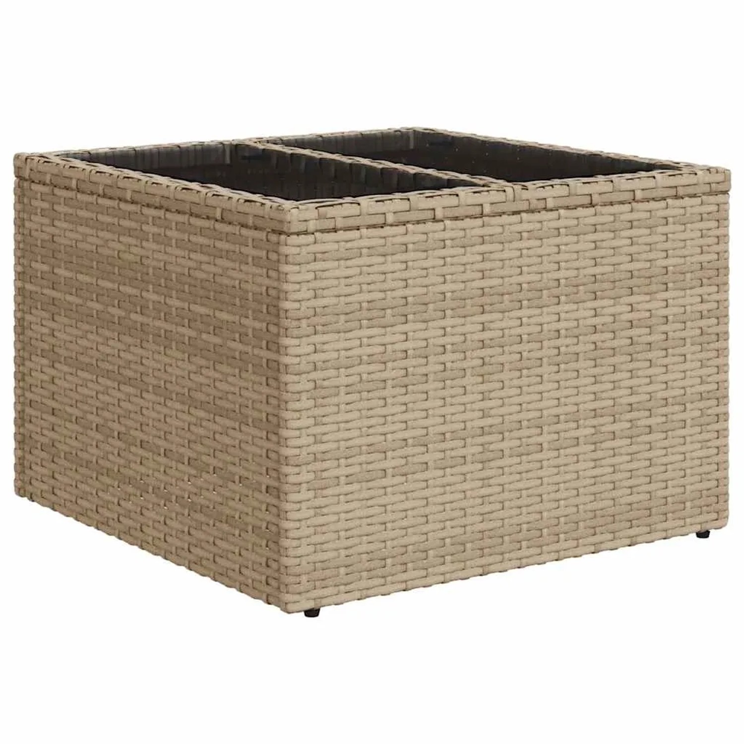 Beiger vidaXL Gartenmöbel-Fußhocker/Tisch aus Polyrattan mit Stauraum, Teil der 9-tlg. Sofagarnitur.