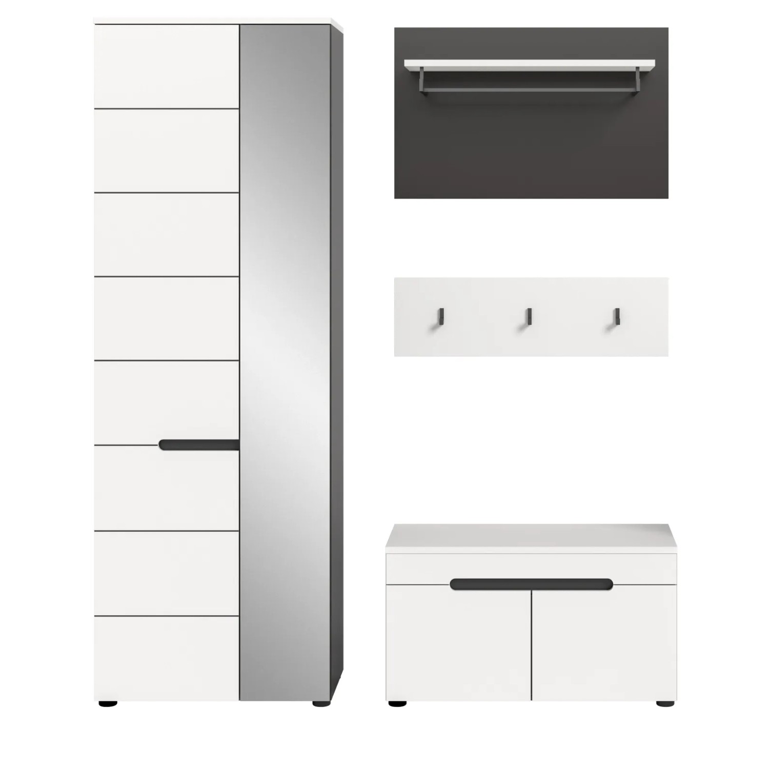Inn.Furn Garderoben-Set 4-teilig in Weiß und Grau 160 cm Cooper_8