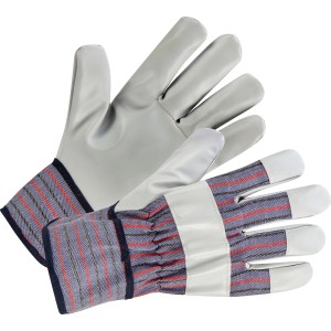 Grauer Arbeitshandschuh Größe 10 mit Streifenmuster für optimalen Schutz bei der Arbeit.