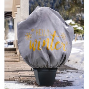Windhager Deko-Haube Protect XXL, grau mit Goldaufdruck "Hello Winter", 1,4x2m, für Winterschutz.