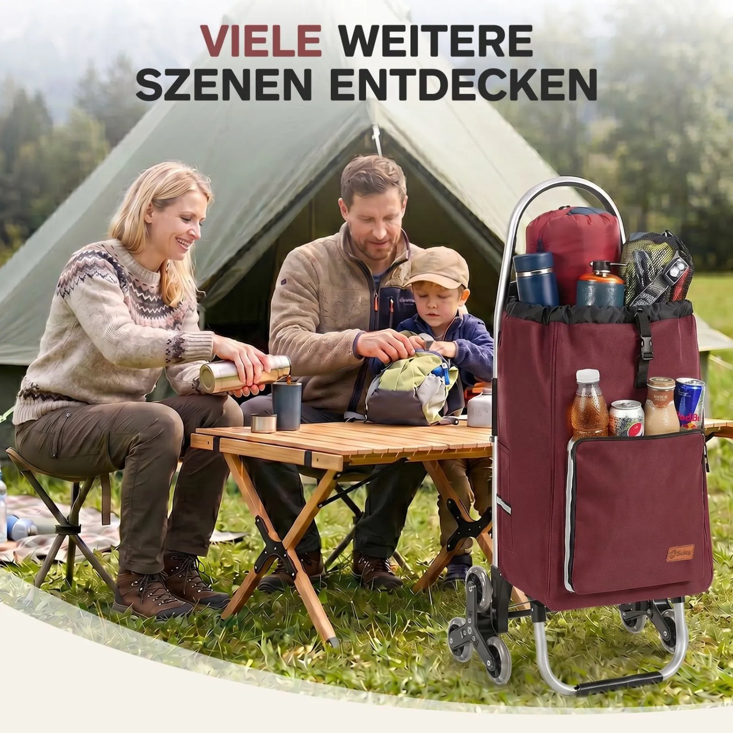 Sekey Einkaufstrolley Treppensteiger, 50L, rot, mit Kühlfach. Ideal für Camping und Einkäufe.
