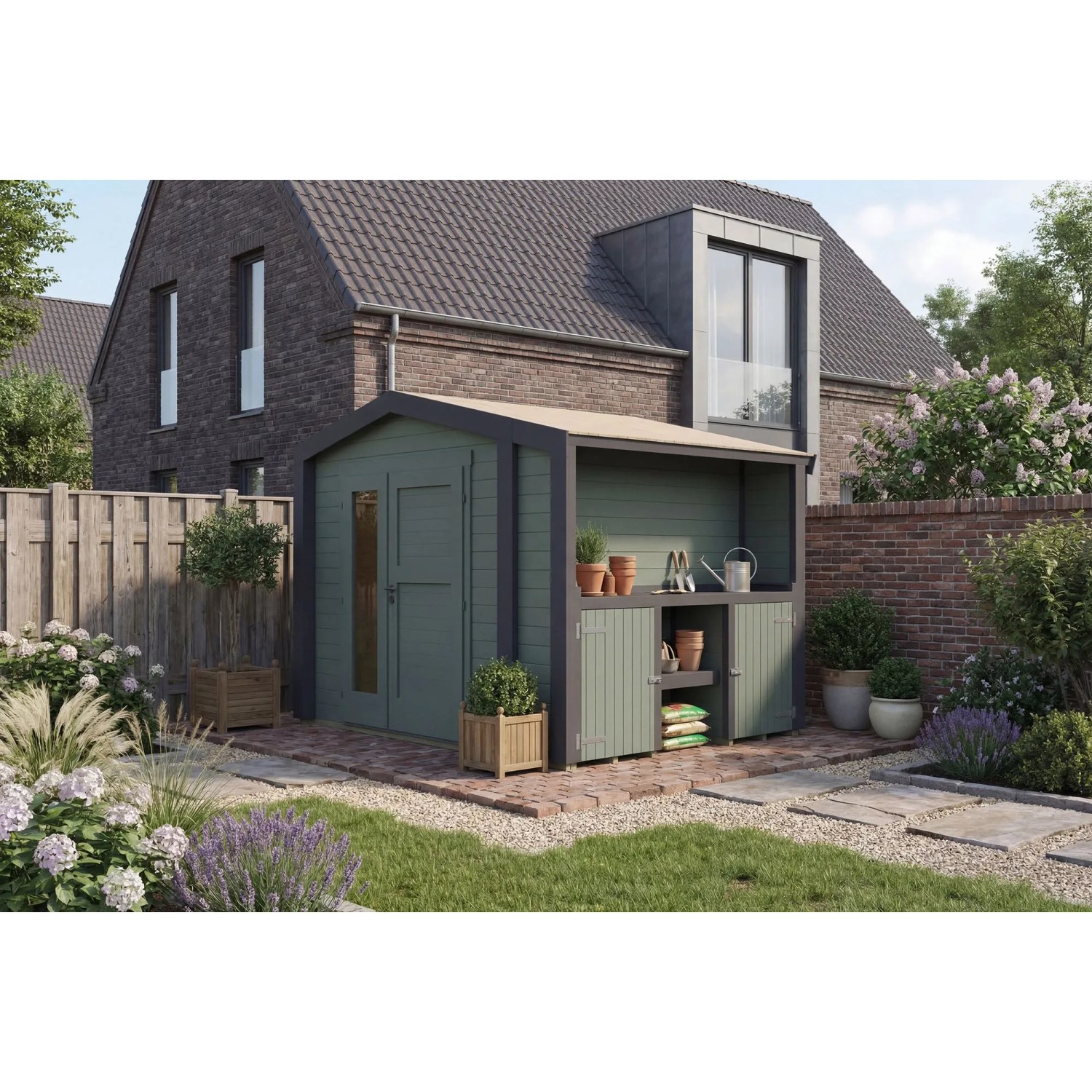 Weka Holz-Gartenhaus Killarney Satteldach Grau-Grün Lasiert 311 cm x 263 cm
