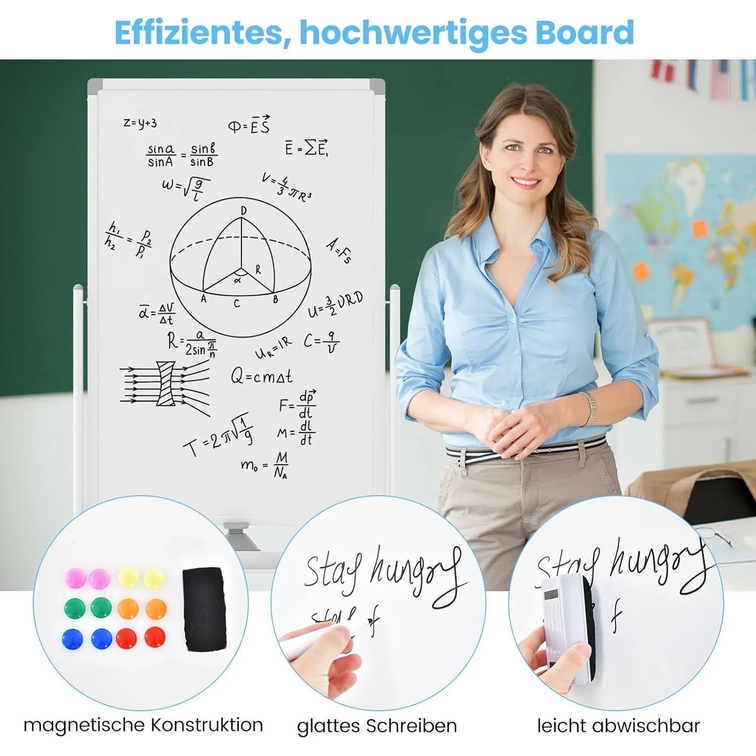 Costway Doppelseitiges Mobiles Whiteboard mit Rollen Weiß 60 x 90 cm_5