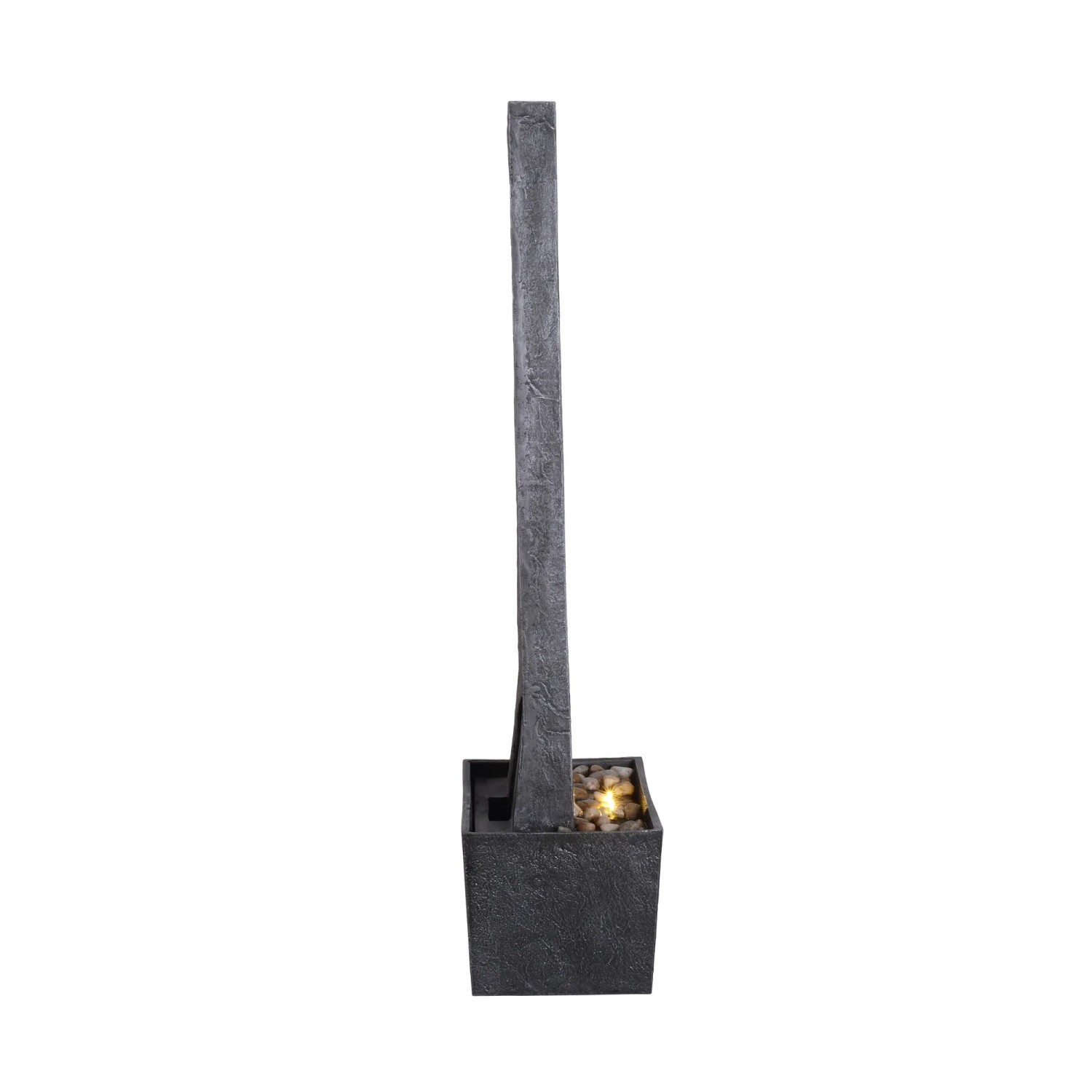 Moderner Teamson Home Gartenbrunnen mit LED-Beleuchtung und Kieselbasis in Grau, 98 cm hoch.
