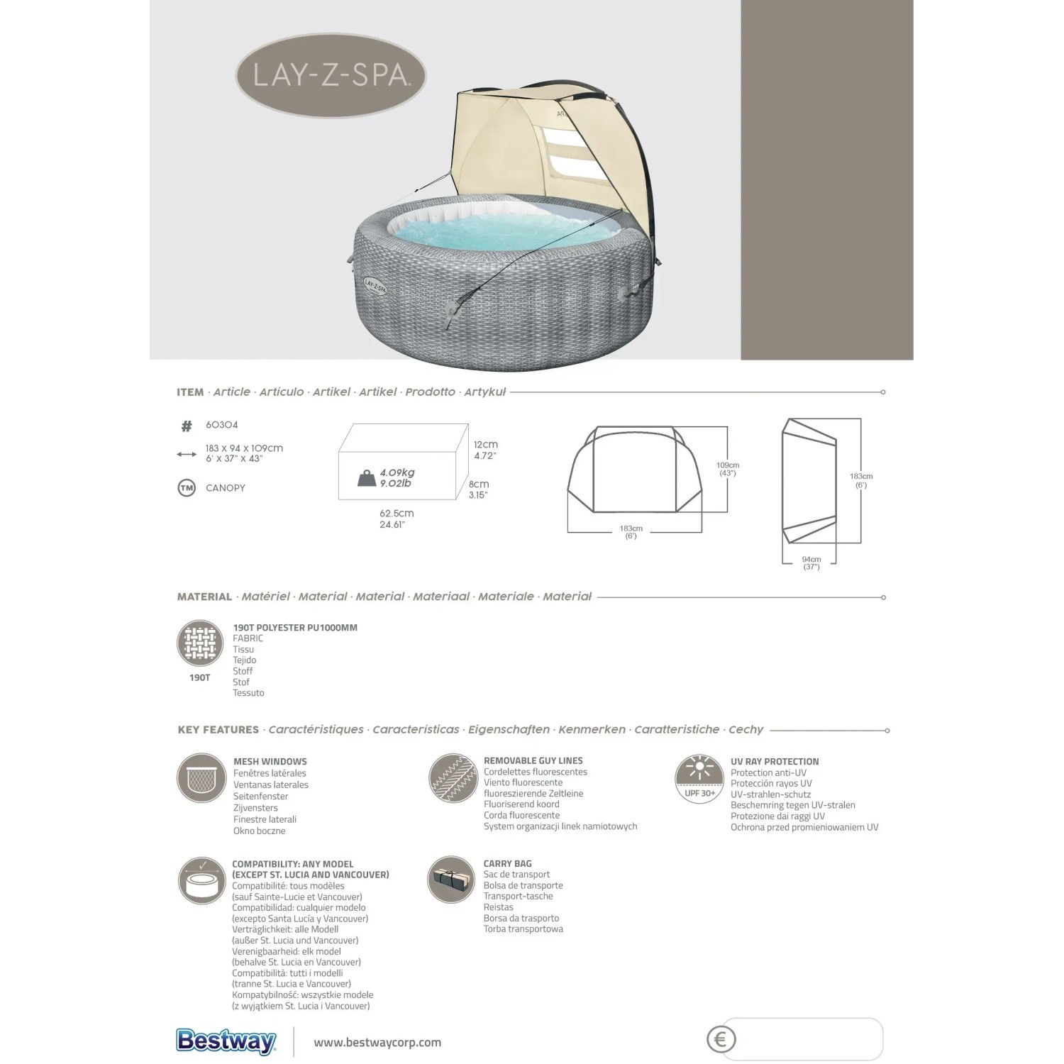 Bestway LAY-Z-SPA Sonnenschutzdach für Whirlpools, schützt vor Sonne und Insekten.