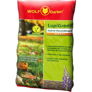 Sack Wolf Garten Hybrid-Rasendünger Herbst LU-H 220, 10kg. Herbst-Rasendünger für ca. 220 m² Rasenfläche.