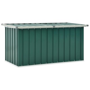 Grüne VidaXL Gartenbox (129x67x65cm) aus verzinktem Stahl und Kunststoff.