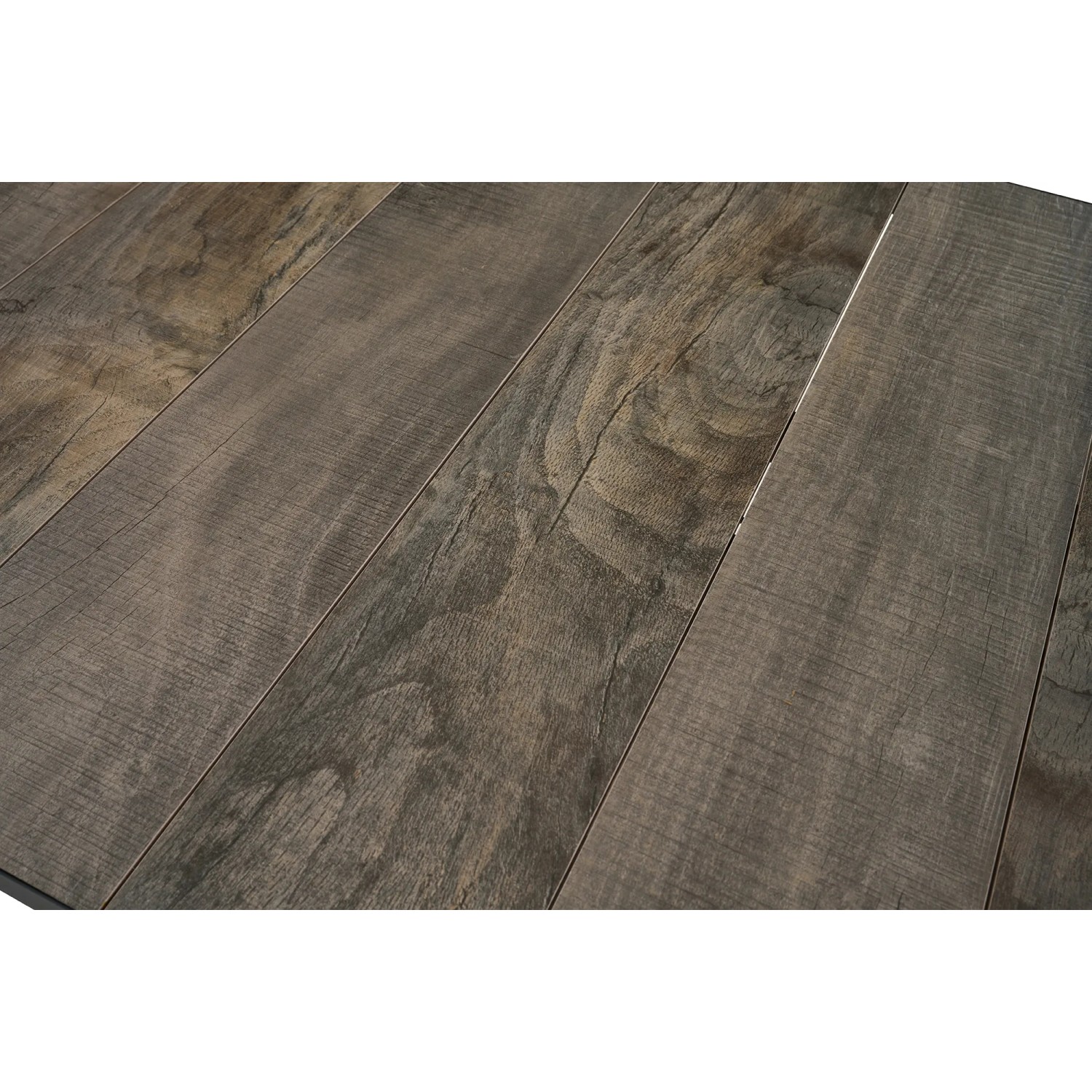 Detailansicht der Tischplatte des rechteckigen Siena Garden Gartentisch Talina in Washed Grau.