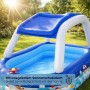 Bestway Family Pool Sea Captain mit Sonnendach, 213x155x132 cm, im Garten.