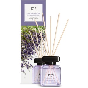 ipuro Essentials Raumduft Lavender Touch 100ml mit Duftstäbchen und Verpackung.