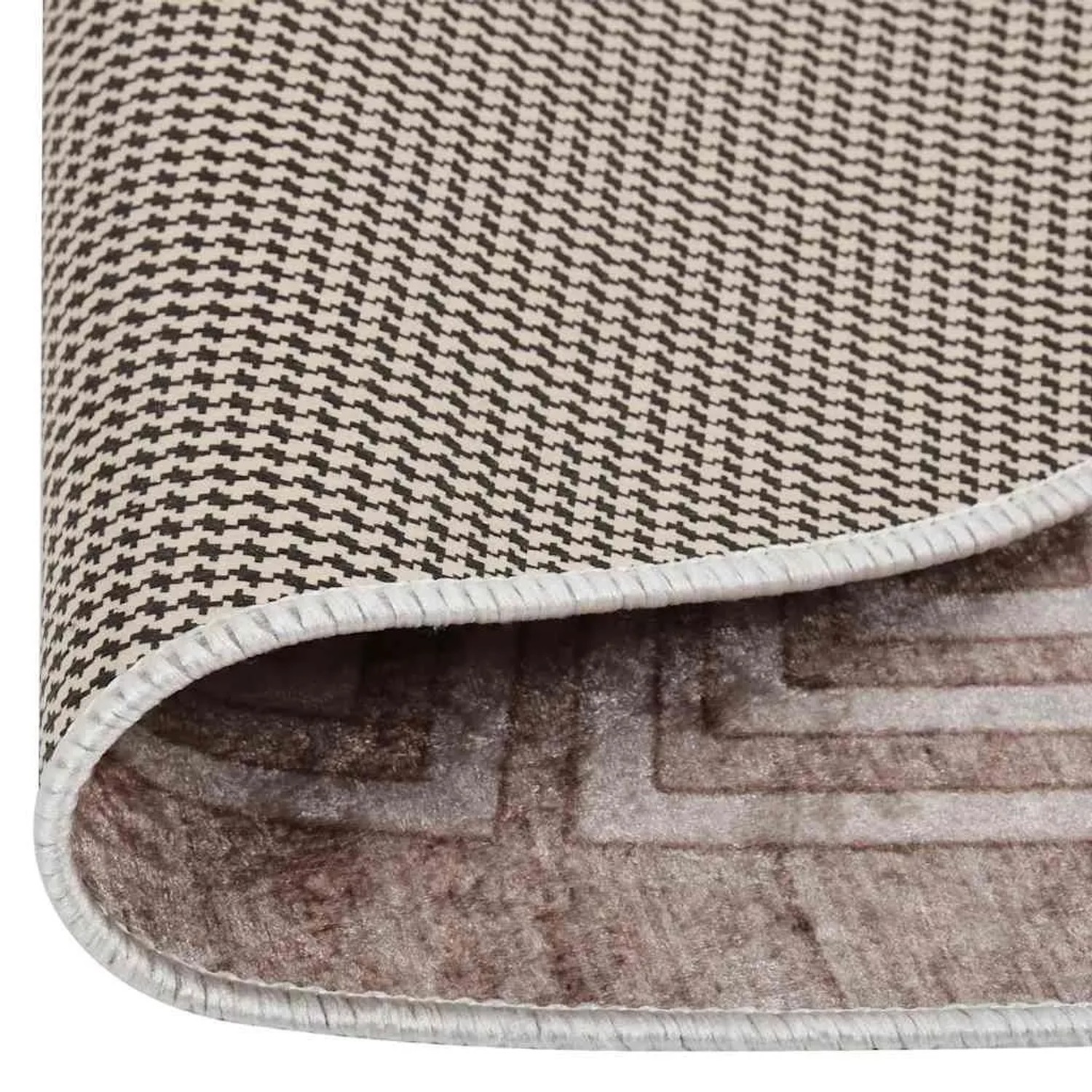 Detailansicht: Waschbarer, beiger Teppich (Ø 120 cm) mit rutschfester Rückseite.