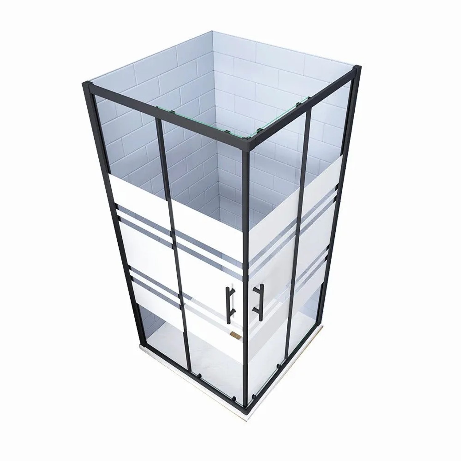 Duschparadies Duschkabinen 90x80x195cm Eckeinstieg Duschen Schiebetür 6mm Nano Gestreiftesglas Schwarz Eckdusche