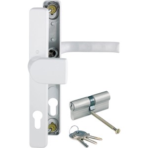 Hoppe Schmalschild-Wechselgarnitur London Aluminium, weiß, für Profiltüren mit Zylinder und Schlüsseln.