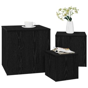 vidaXL 3er-Set Nestingtische, schwarze Eiche, Holzwerkstoff. Beistelltische in verschiedenen Größen.