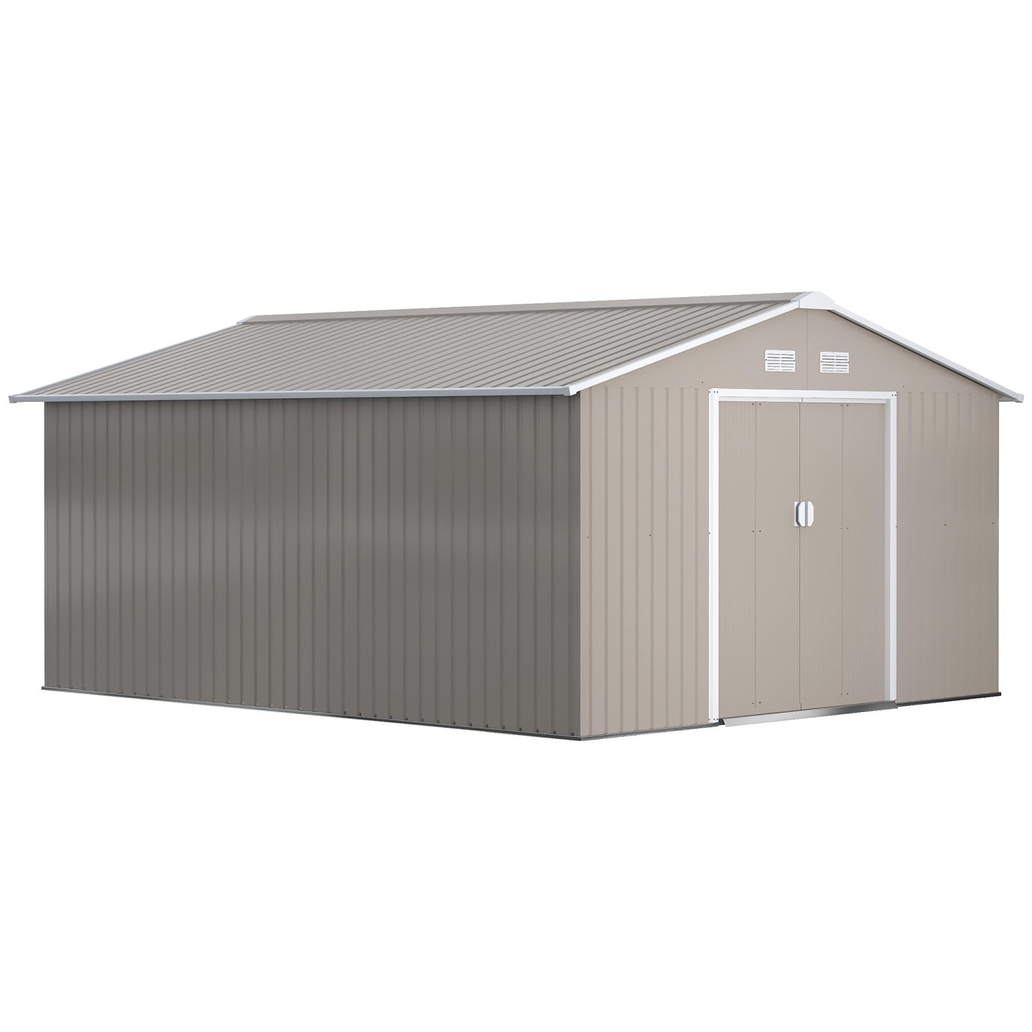 Outsunny Gerätehaus mit Pultdach Stahl Hellgrau 340L x 386B x 200H cm günstig online kaufen
