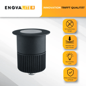 ENOVALITE LED Bodeneinbaustrahler, 5W, schwarz. Gartenleuchte für Gehwege und Auffahrten.