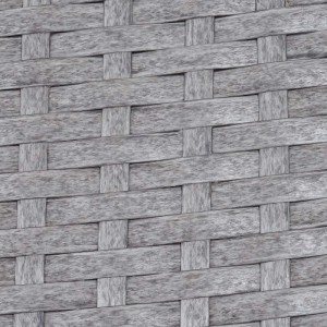 Nahaufnahme von grauem Poly-Rattan Flechtwerk. Robustes Material der Gartenbank Hamar für Outdoor-Möbel.