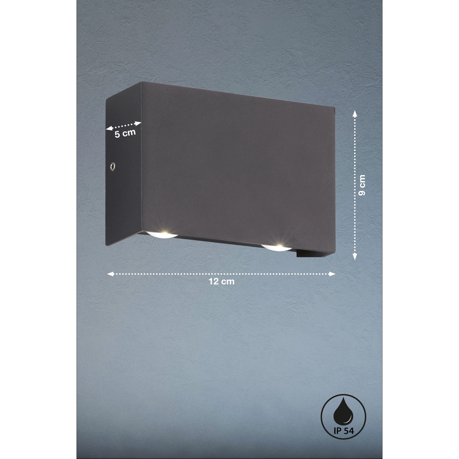 Moderne, schwarze LED-Außenwandleuchte Nairobi von Fischer & Honsel mit vierflammigem Lichtkegel.