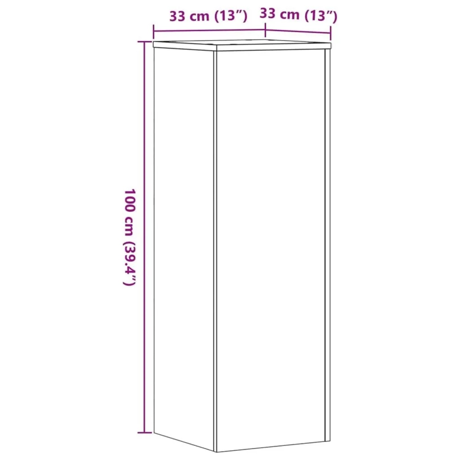 vidaXL Pflanzenständer: Maßzeichnung mit Abmessungen 33x33x100 cm für Zubehör für Pflanztöpfe.
