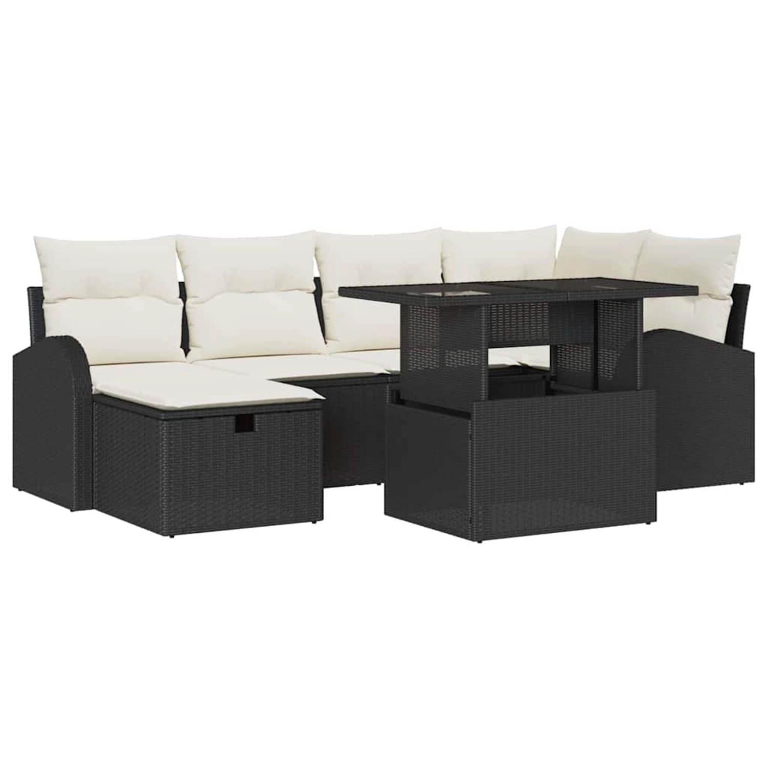 vidaXL 7-Teiliges Garten-Sofa-Set mit Kissen in Schwarz aus Poly Rattan 336 günstig online kaufen