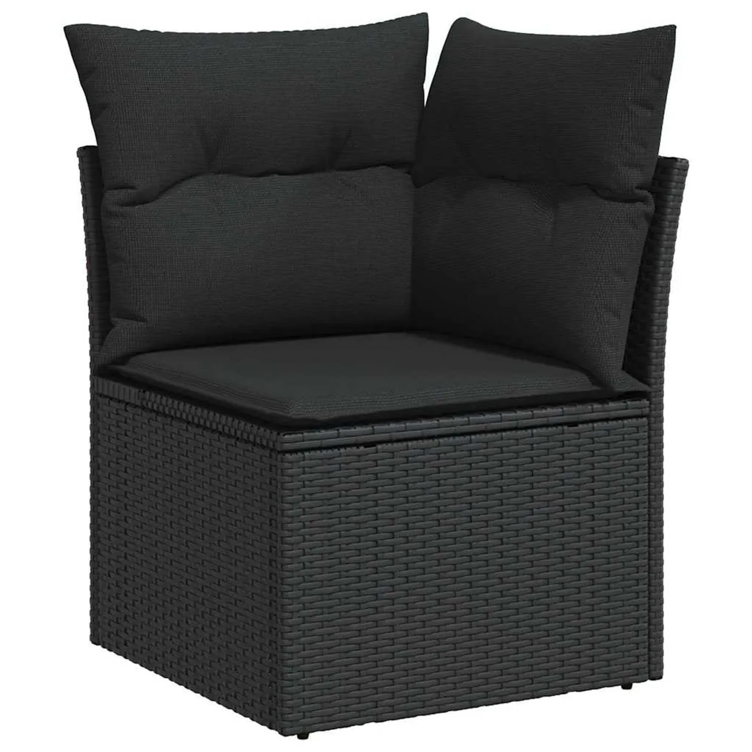 Schwarzes vidaXL Garten-Sofa-Set aus Poly Rattan, 6-teilig, mit Eckteil und Kissen.