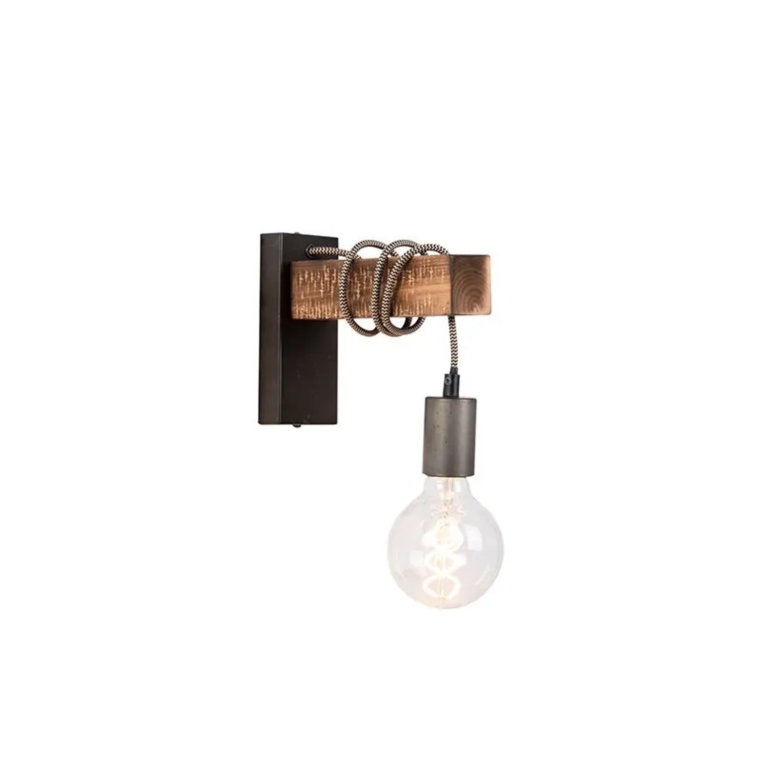 QAZQA Industrielle Wandleuchte Schwarz mit Holz Gallow