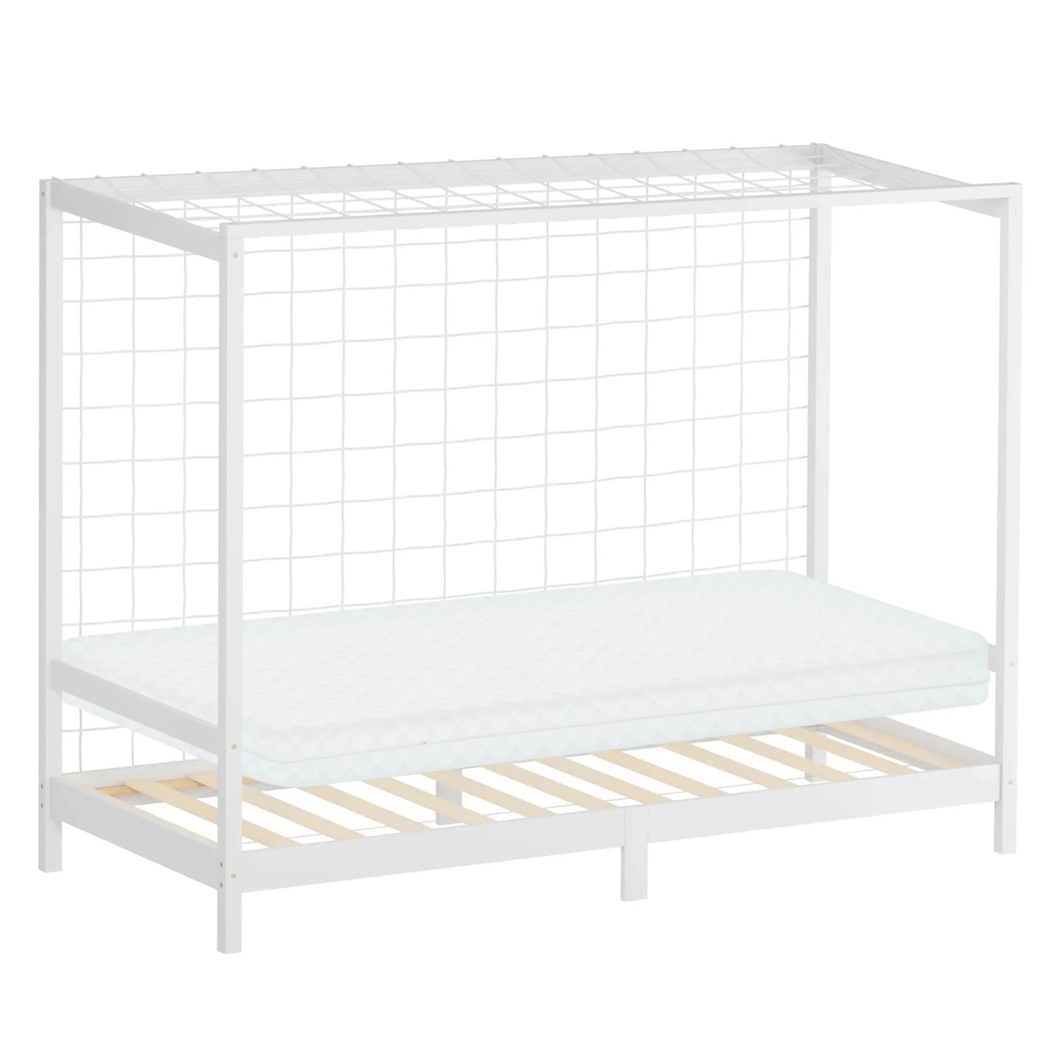 ML-Design Kinderbett Fußballtor 90 x 200 cm mit Matratze H 10 cm Weiß