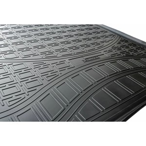 Schwarze Gummi Kofferraumwanne für Hyundai Tucson III ab 2015, passgenau mit Rand.
