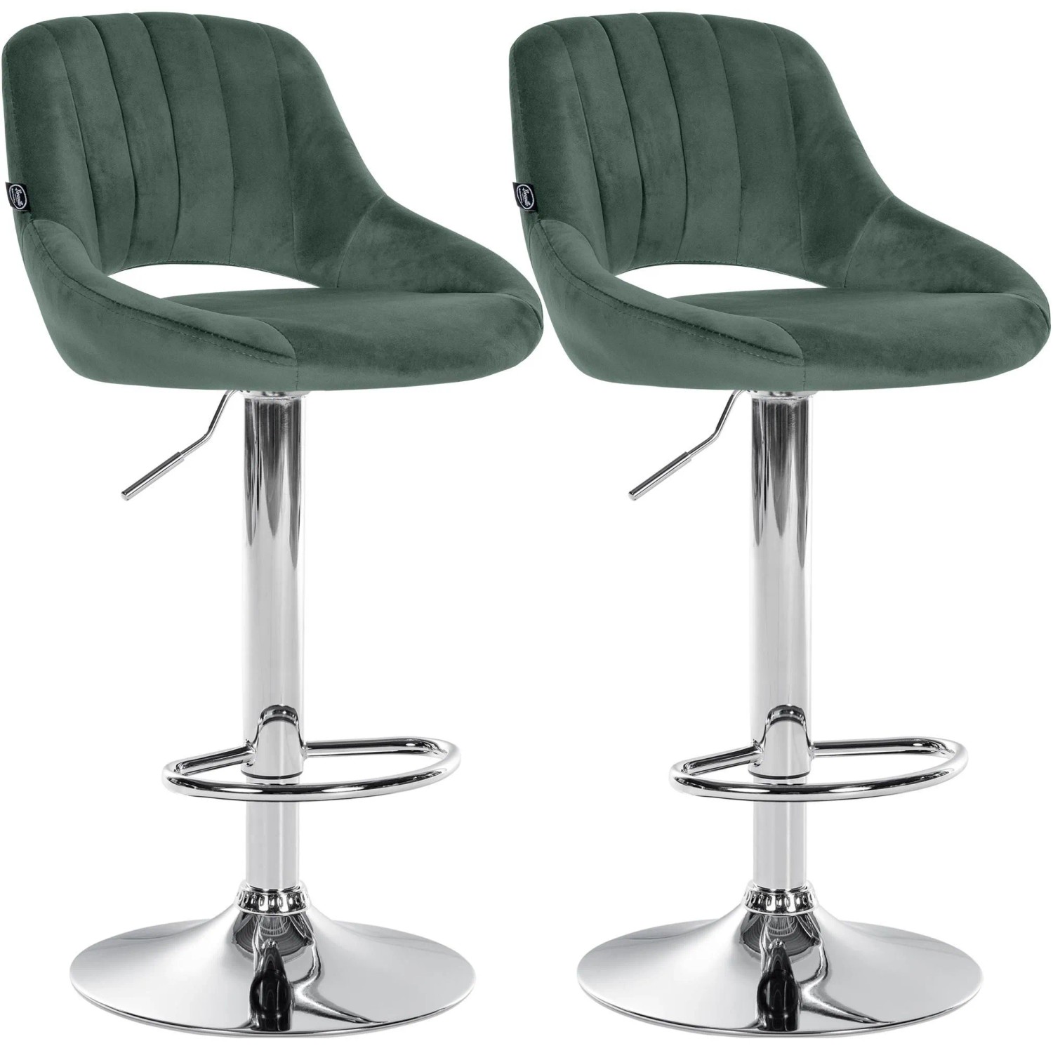 CLP 2er Set Barhocker Milet Samt Metall in Chromoptik/grün