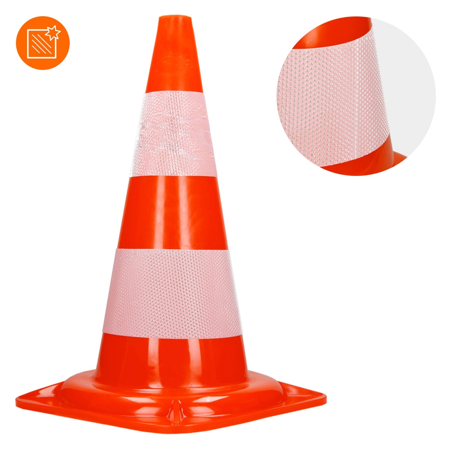 Verkehrskegel 47cm, orange-weiß mit 2 reflektierenden Streifen für Pannenhilfe & Erste Hilfe.
