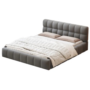 PXloue Polsterbett Bett Grau 160x200cm mit Weicher Rückenlehne Leinen